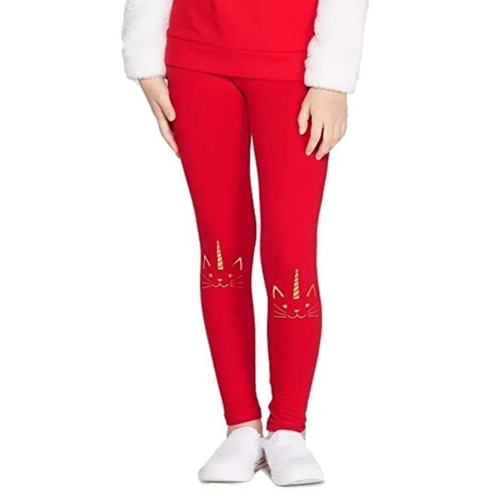 Cat & Jack Girls Red Gold Stretch Elastic Waist Caticorn Leggings Size S 6/6X